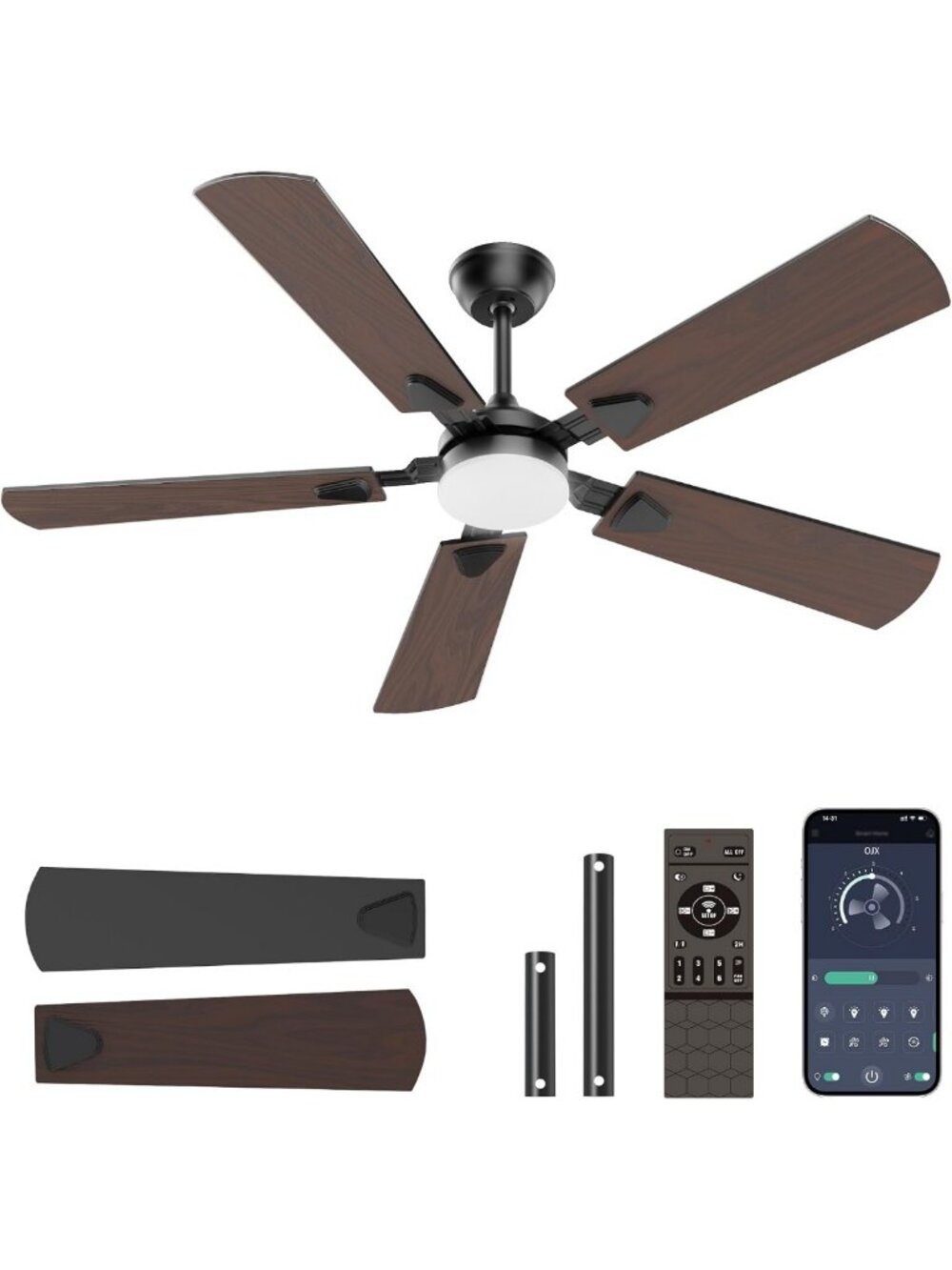 Modern 52-Inch Ceiling Fan with Lights, Stylish Home Lighting & Air Circulation